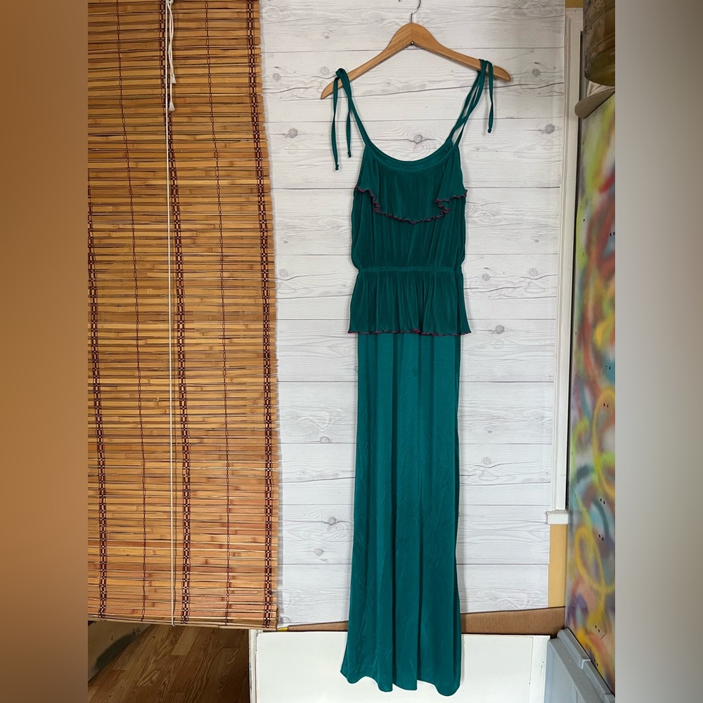 Vtg Vicky Vaughn 80s Maxi Dress Ruffle Pleated Sleeveless Size 7